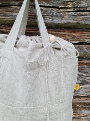 Rough linen drawstring tote bag