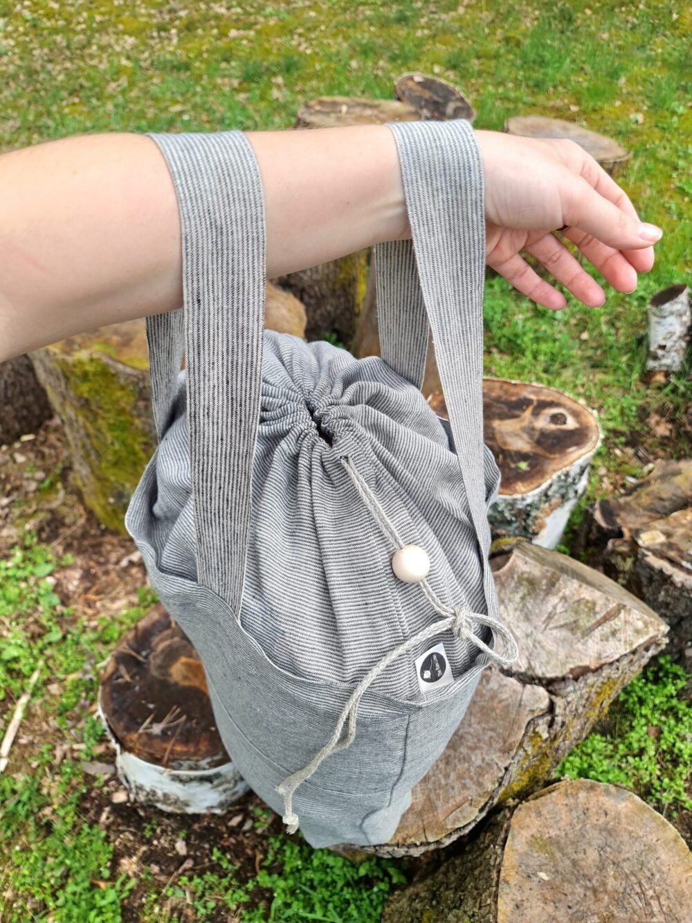 linen drawstring tote bag