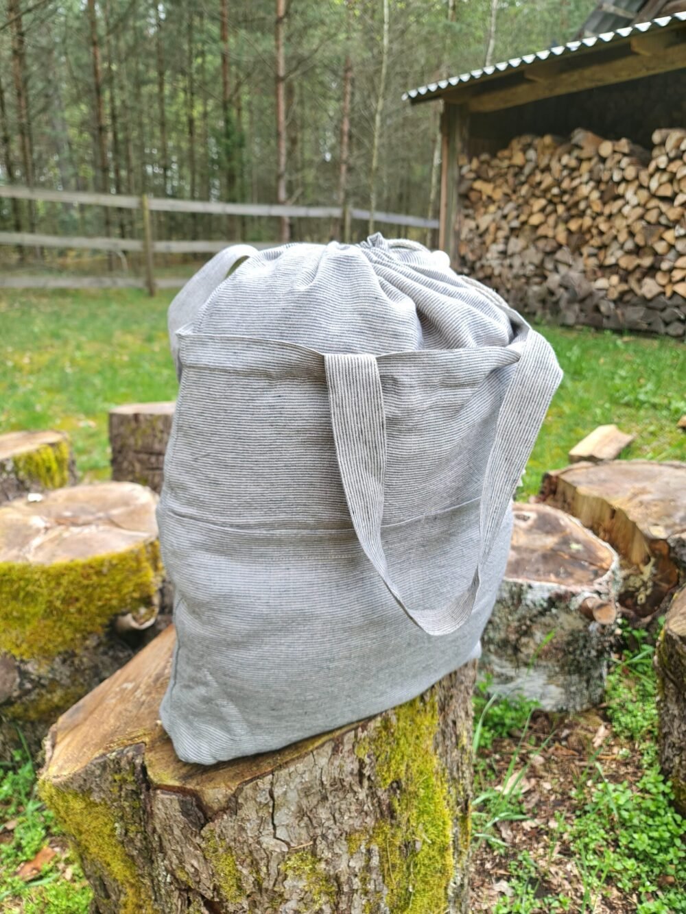 Rough linen drawstring tote bag