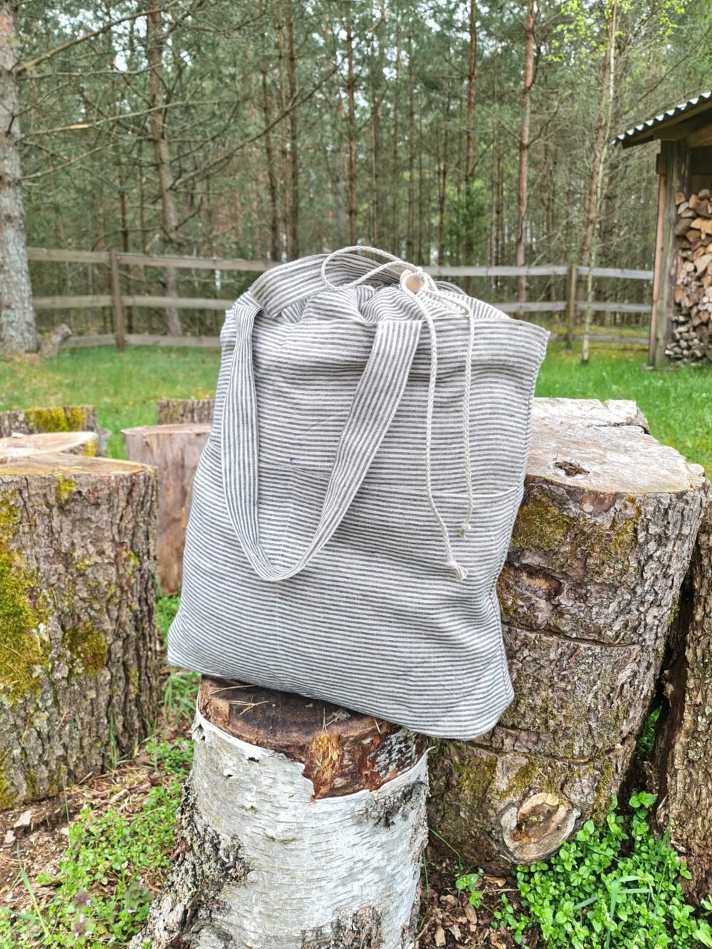 linen drawstring tote bag