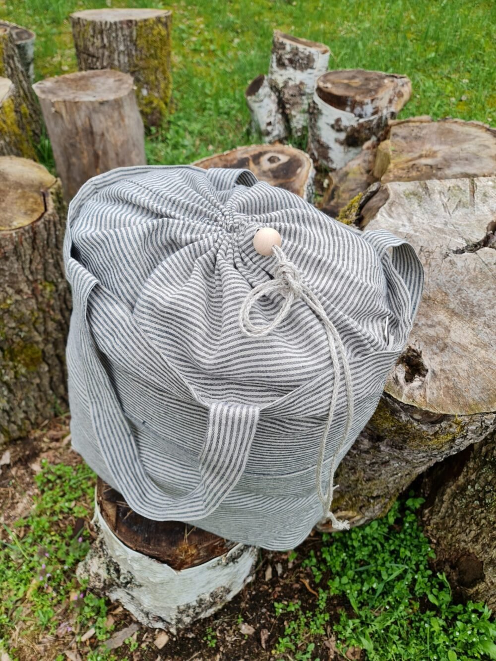 linen drawstring tote bag