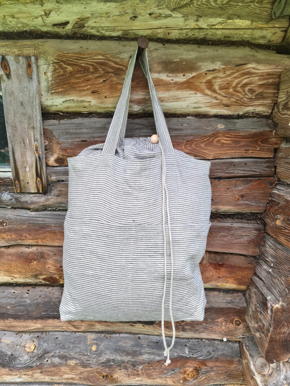 linen drawstring tote bag