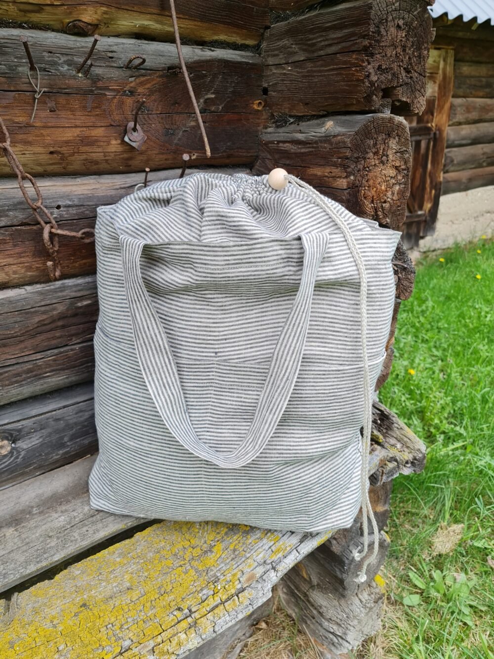 linen drawstring tote bag