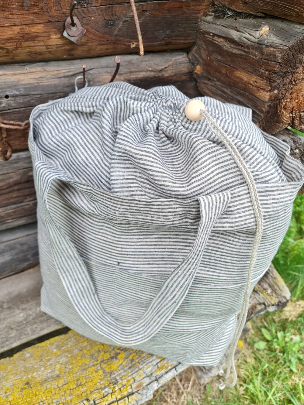 linen drawstring tote bag