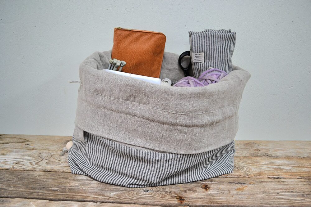 Linen knitting project bag