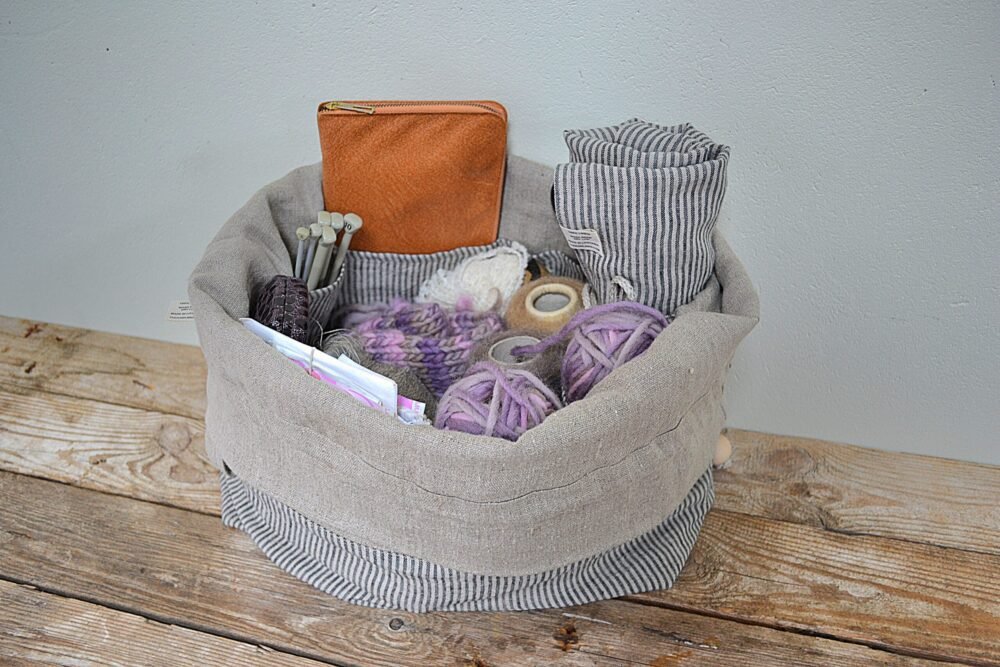 Linen knitting project bag