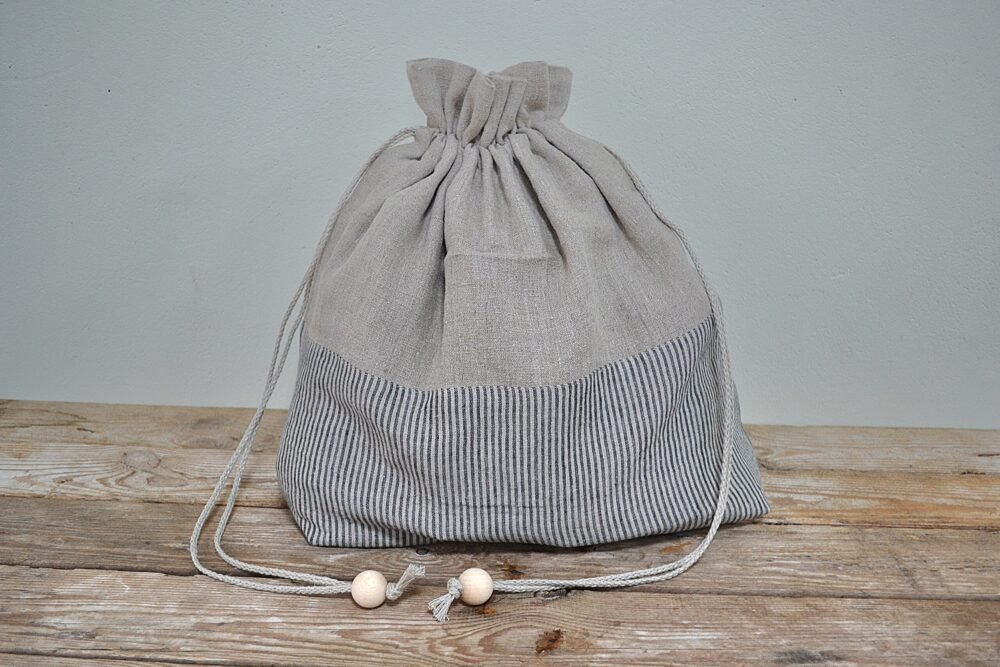 Linen knitting project bag