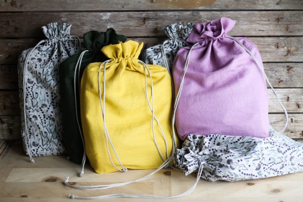 Linen drawstring laundry bag