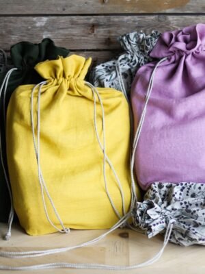 Linen drawstring laundry bag