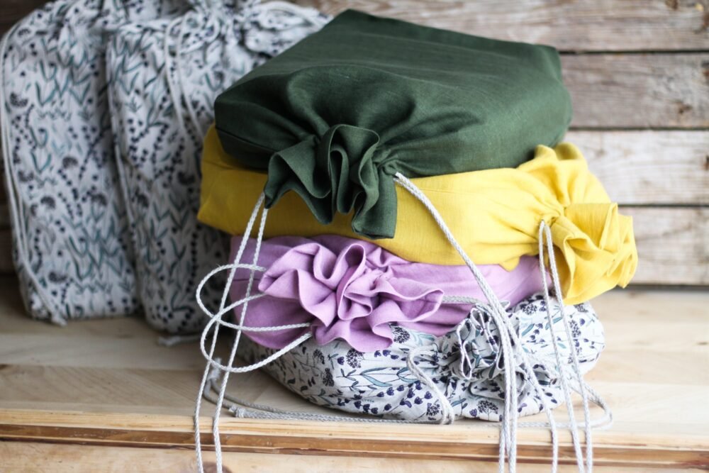 Linen drawstring laundry bag