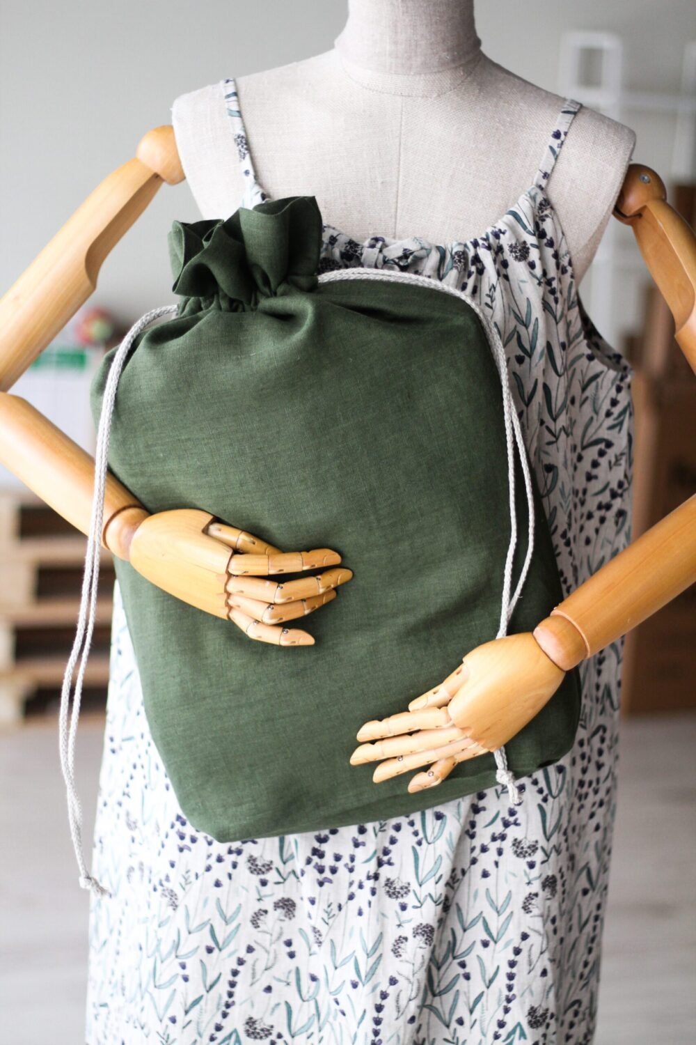Linen drawstring laundry bag