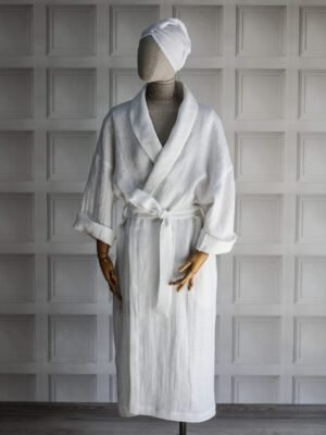 Linen robe with shawl collar