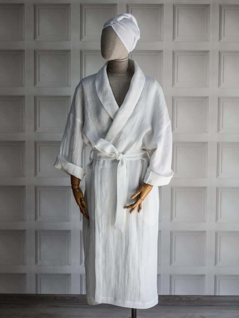 Linen robe with shawl collar