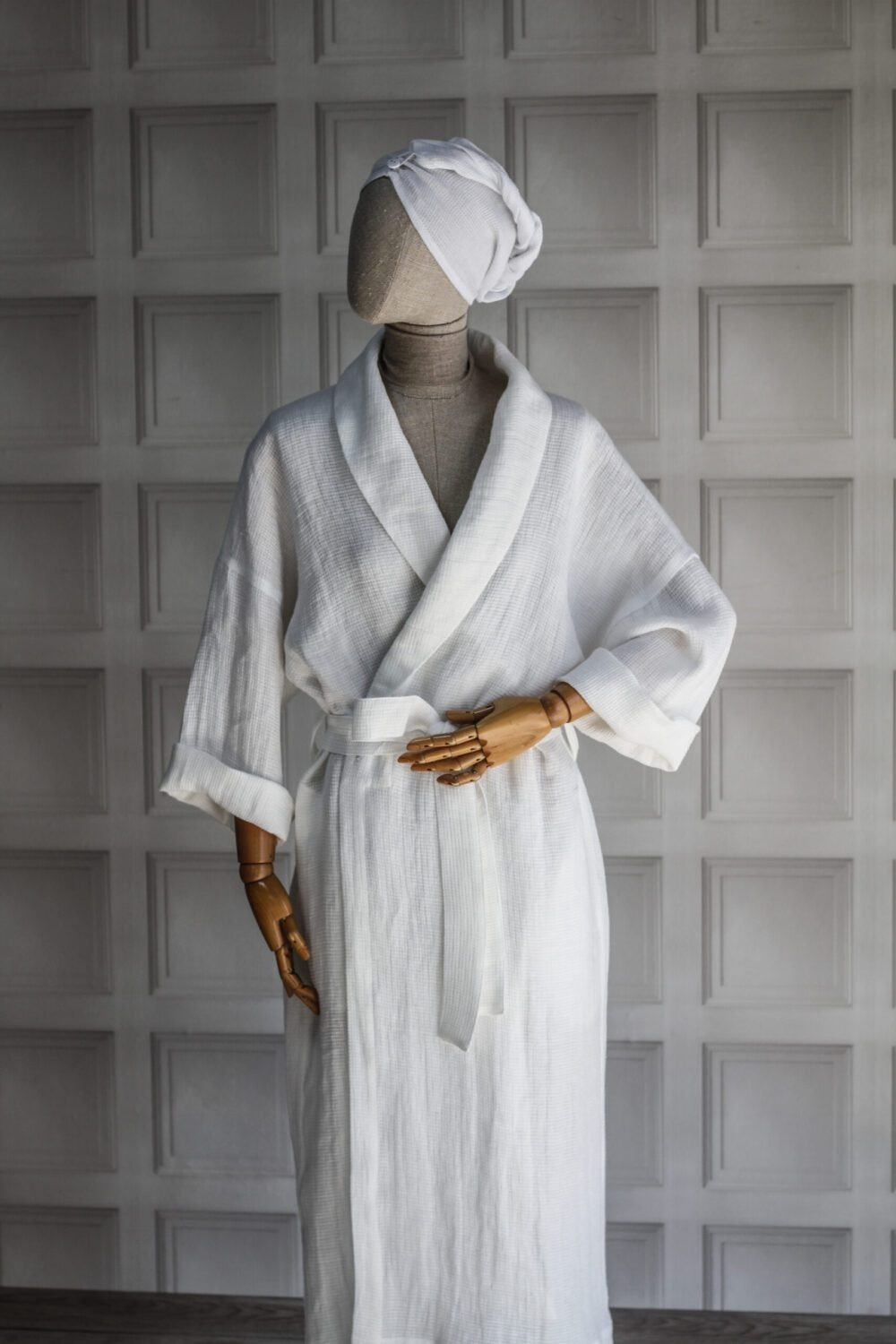 Linen robe with shawl collar