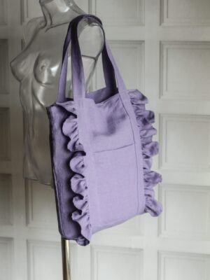 Linen tote bag with ruffles