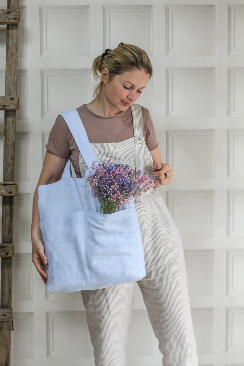 Custom color linen tote bag