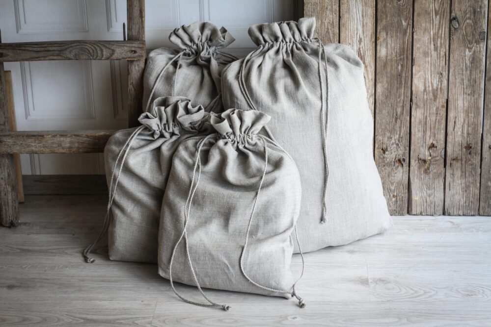 Rough linen laundry bag