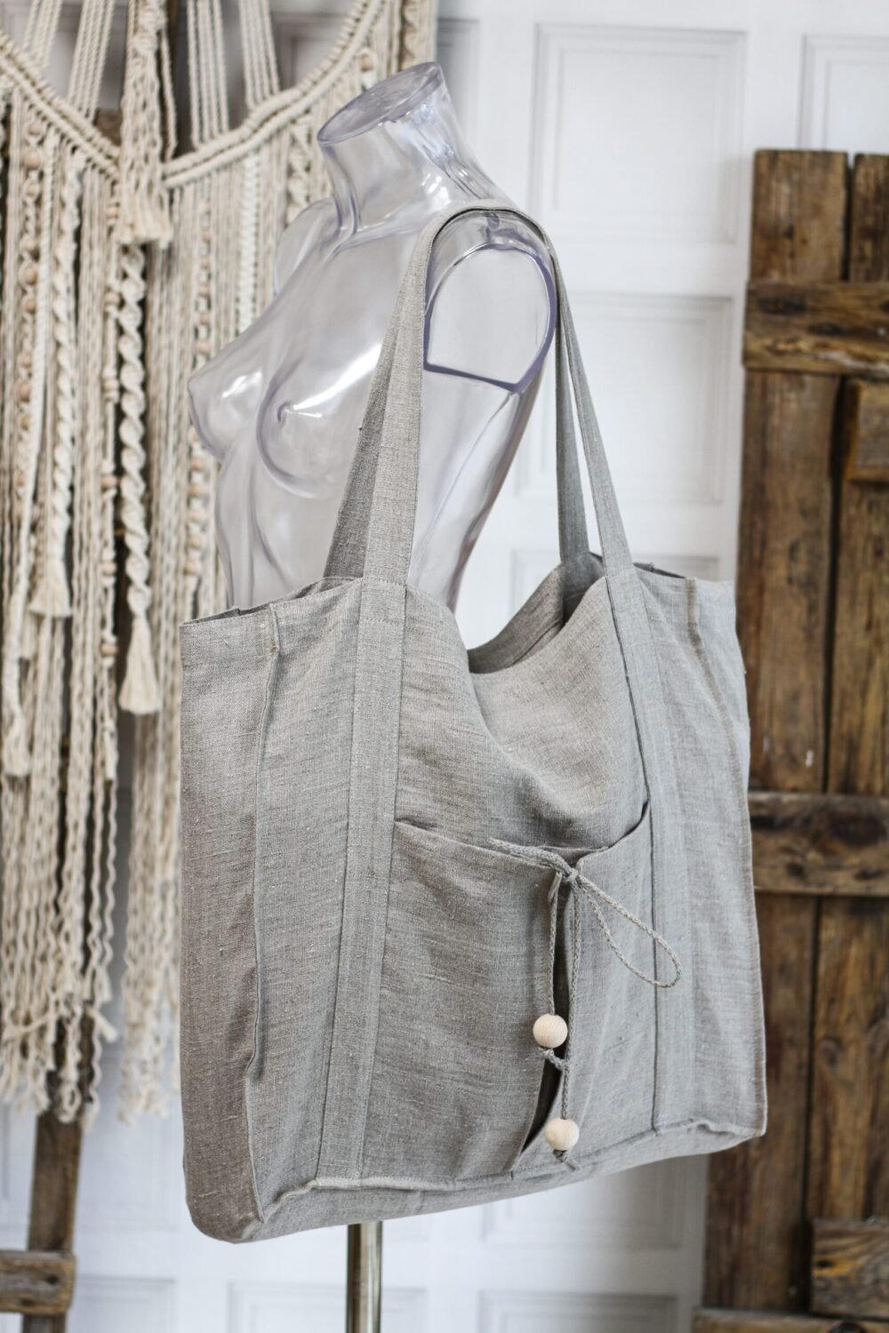 Rough linen tote bag