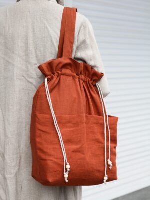 Linen drawstring tote bag