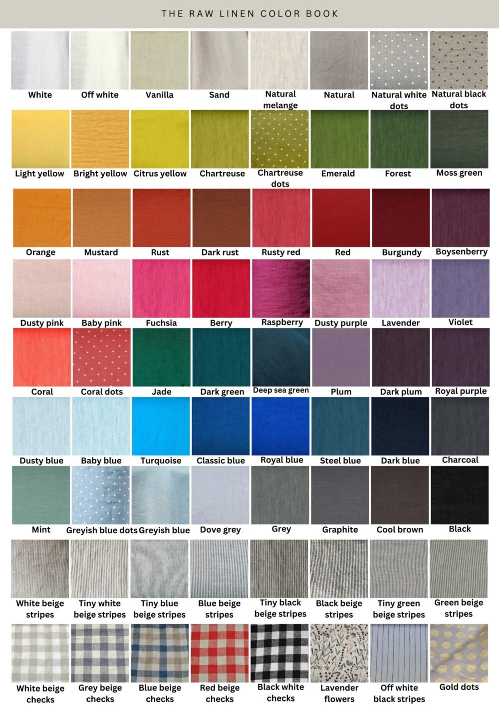 The Raw Linen color chart