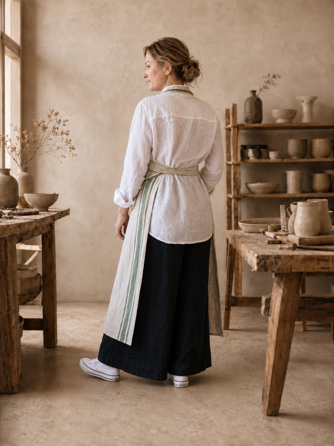French Stripe Linen Split Leg Pottery Apron - Image 8